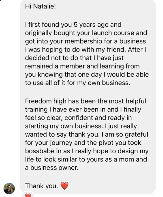 Student DM: most helpful training I have ever been in — feel clear, confident and ready